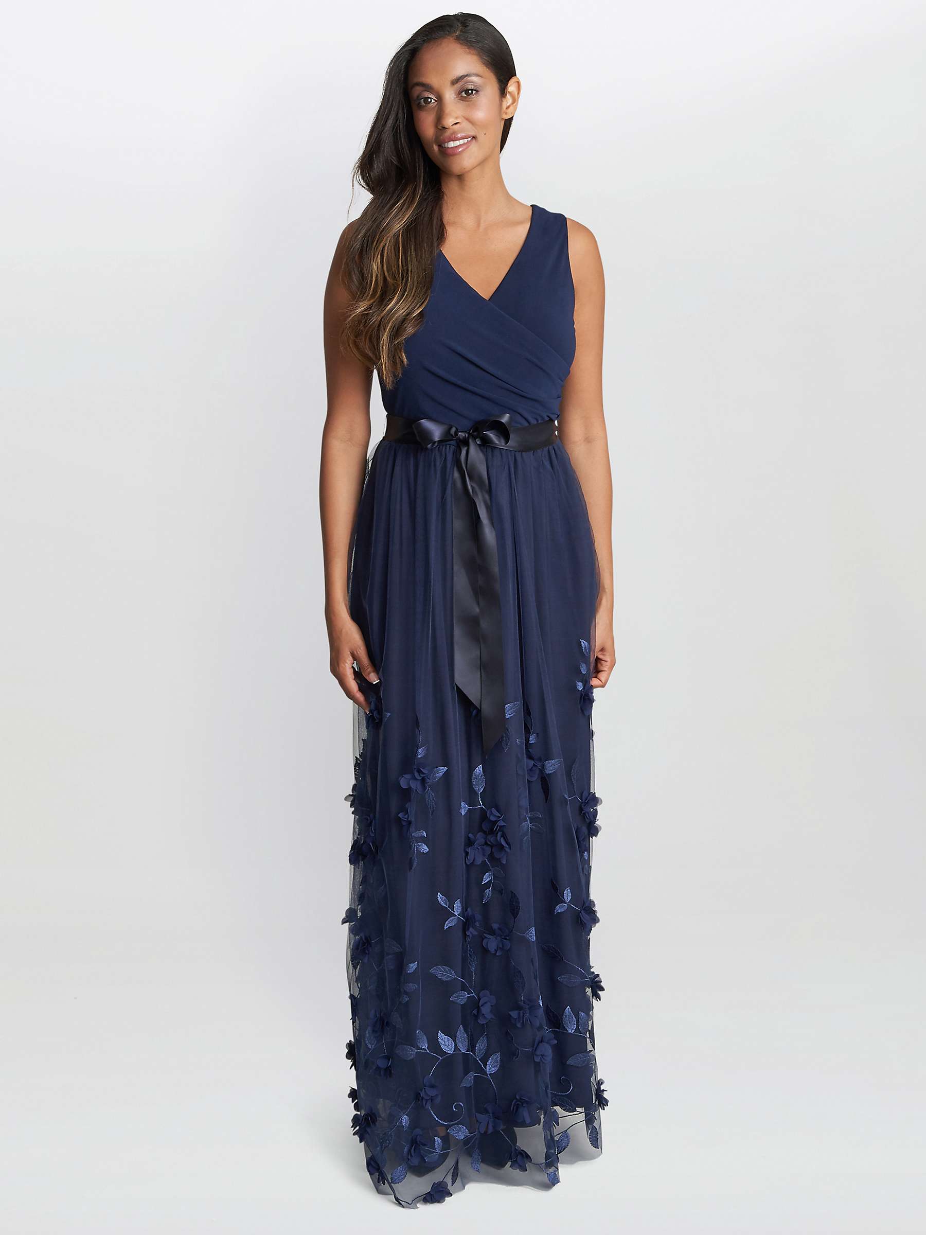 Buy Gina Bacconi Olyssia Leaf Embroidery Maxi Dress, Navy Online at johnlewis.com