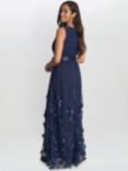 Gina Bacconi Olyssia Leaf Embroidery Maxi Dress, Navy