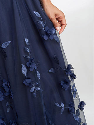 Gina Bacconi Olyssia Leaf Embroidery Maxi Dress, Navy
