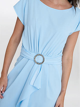 Gina Bacconi Pelia Diamante Buckle Crepe Midi Dress, Blue