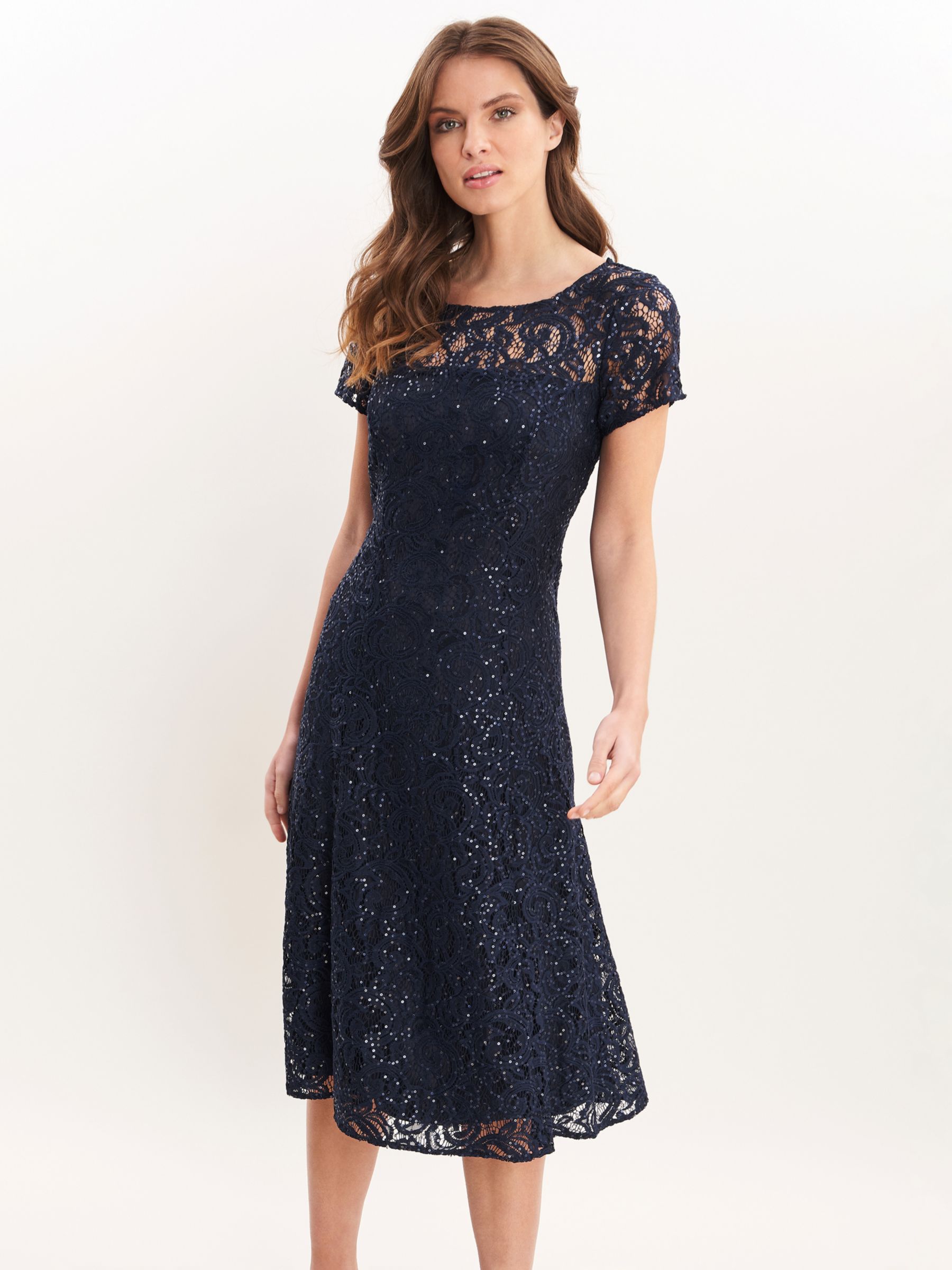 Gina Bacconi Una Sequin Embellished Midi Dress, Navy at John Lewis ...