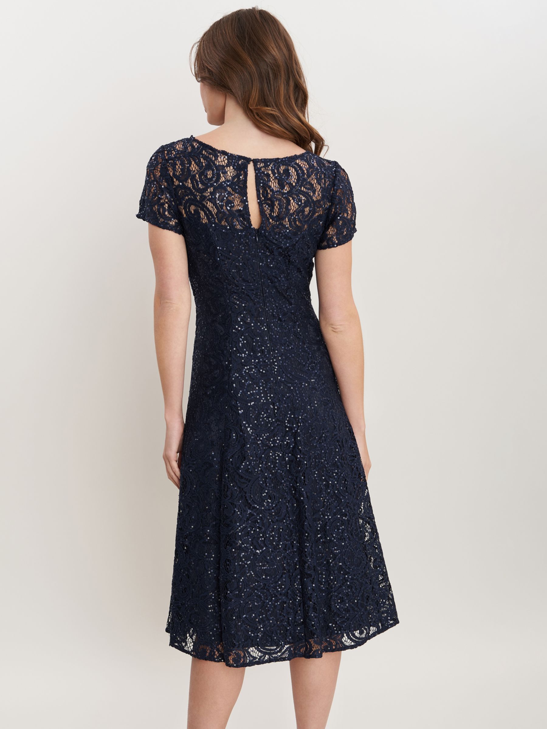 Gina Bacconi Una Sequin Embellished Midi Dress, Navy at John Lewis ...