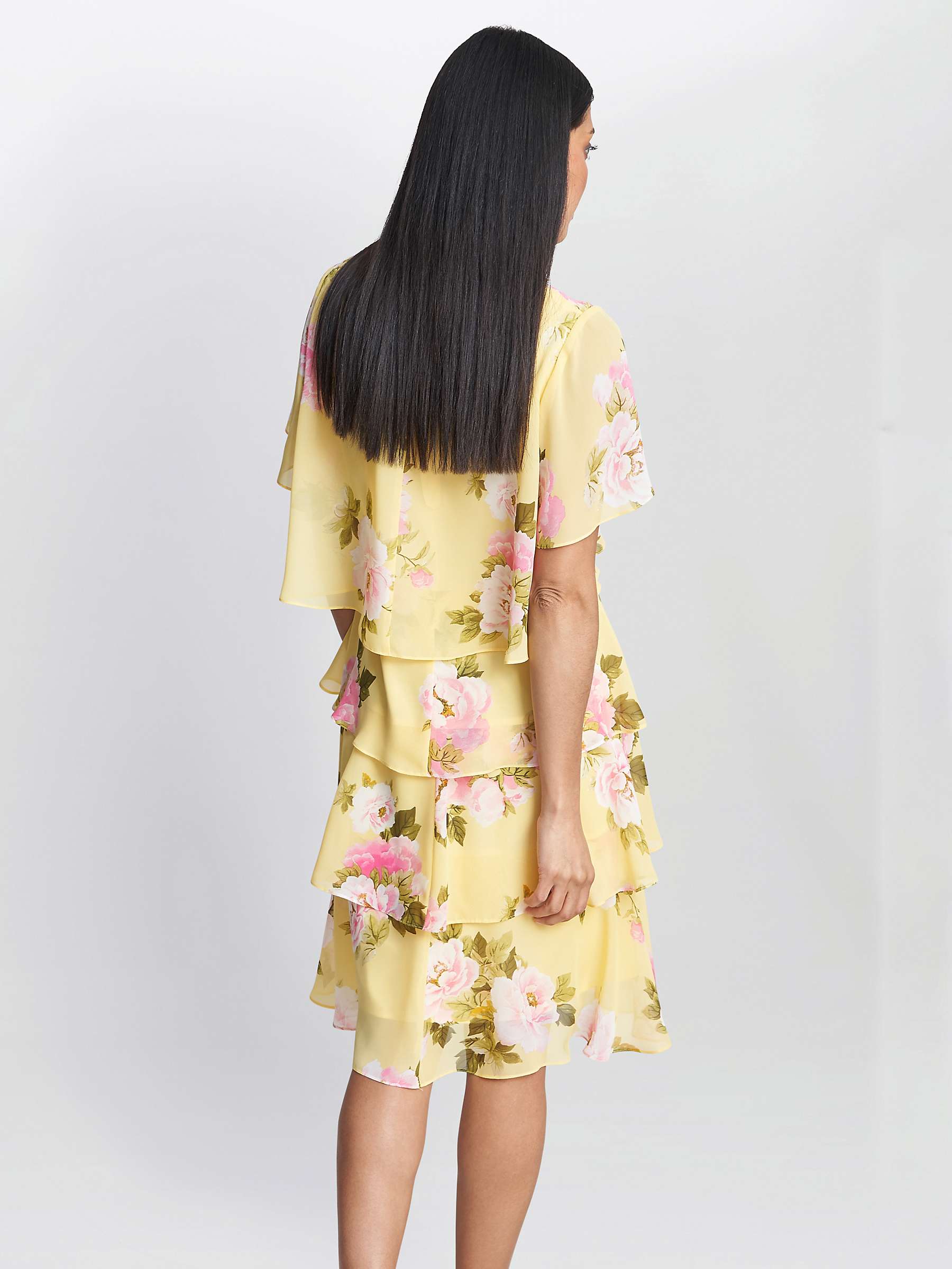 Buy Gina Bacconi Edith Floral Print Tiered Dress, Yellow Online at johnlewis.com