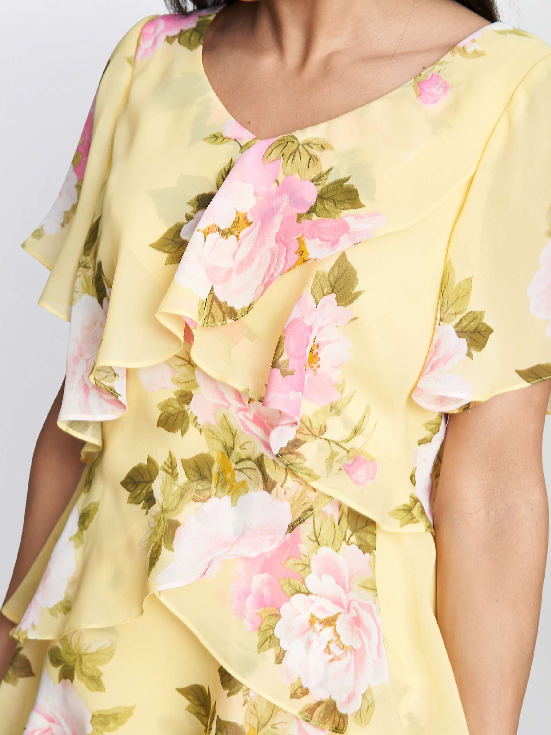 Buy Gina Bacconi Edith Floral Print Tiered Dress, Yellow Online at johnlewis.com