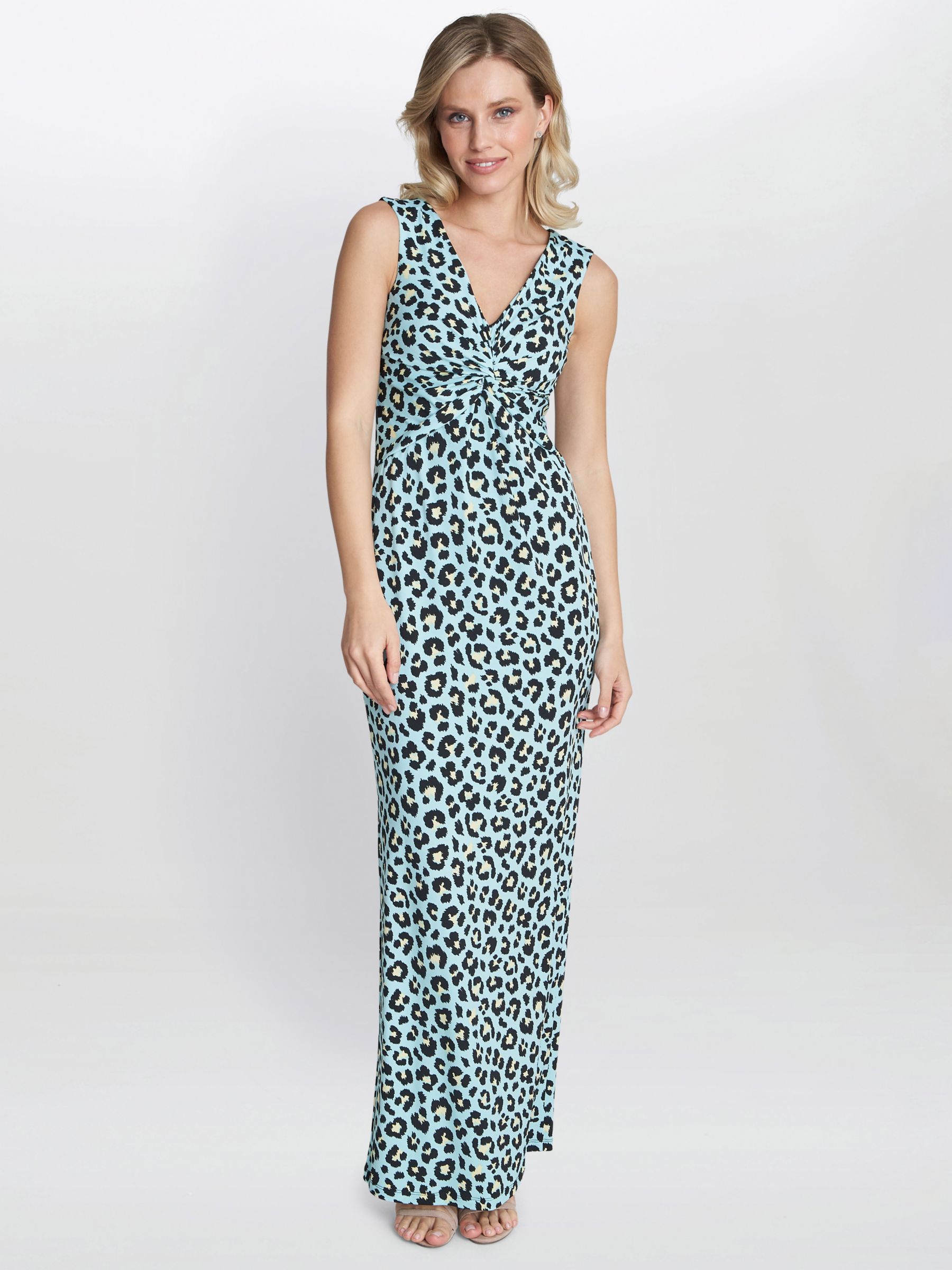 Gina Bacconi Hudson Leopard Print Maxi Dress, Turquoise, 8