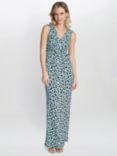 Gina Bacconi Hudson Leopard Print Maxi Dress, Turquoise