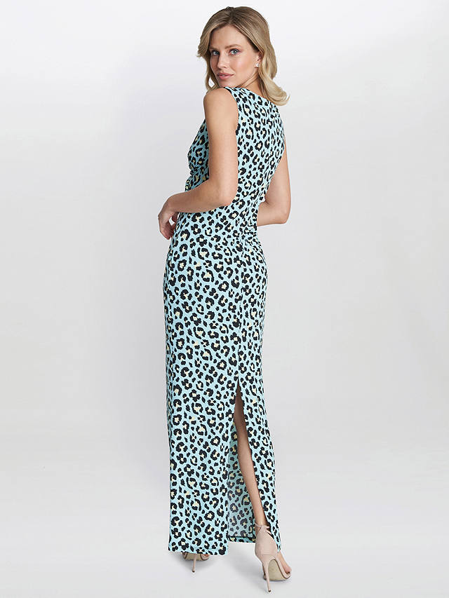 Gina Bacconi Hudson Leopard Print Maxi Dress, Turquoise