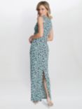 Gina Bacconi Hudson Leopard Print Maxi Dress, Turquoise