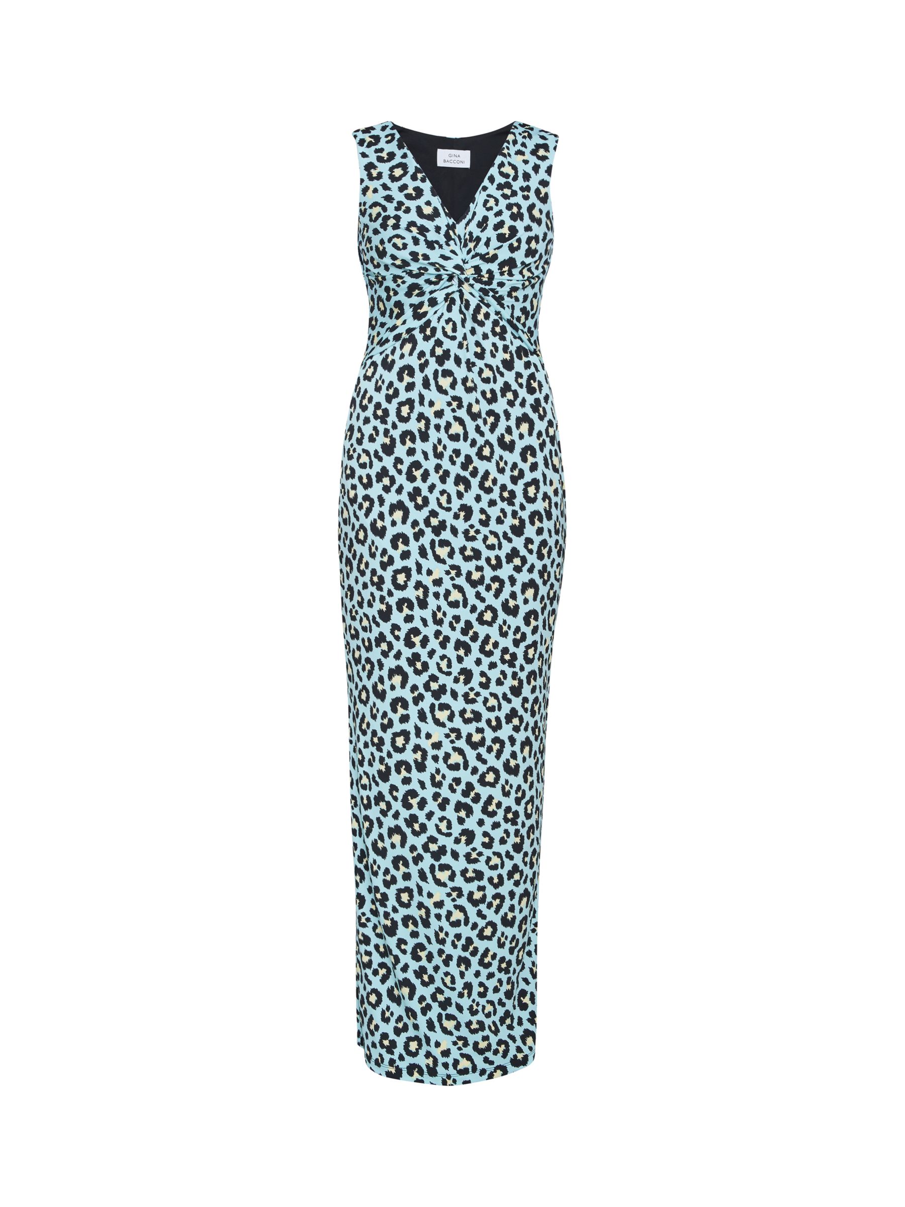 Gina Bacconi Hudson Leopard Print Maxi Dress, Turquoise, 8