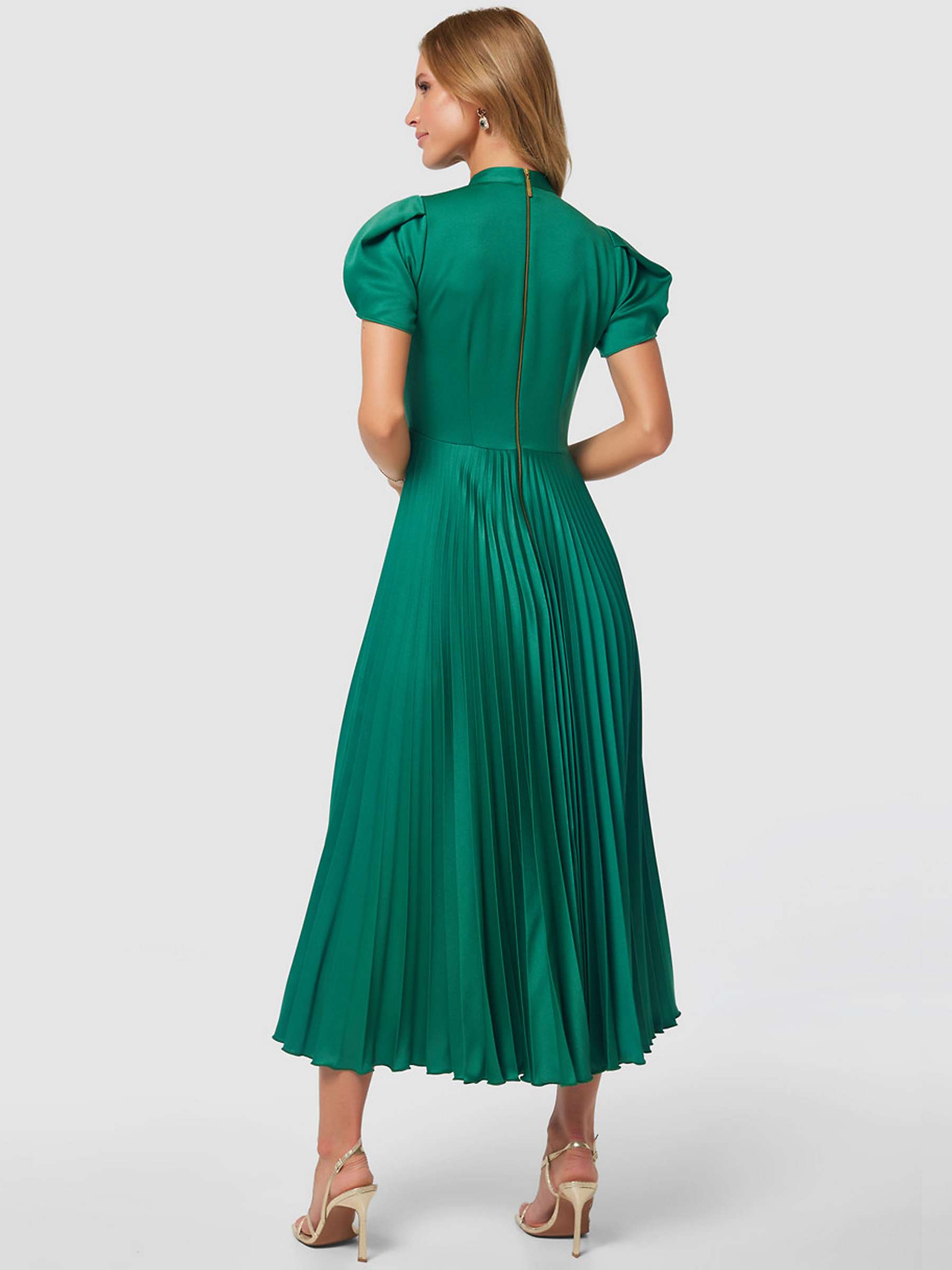 Closet London Puff Sleeve Pleated Midi Dress, Green at John Lewis ...