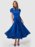 Closet London Puff Sleeve Pleated Midi Dress, Blue
