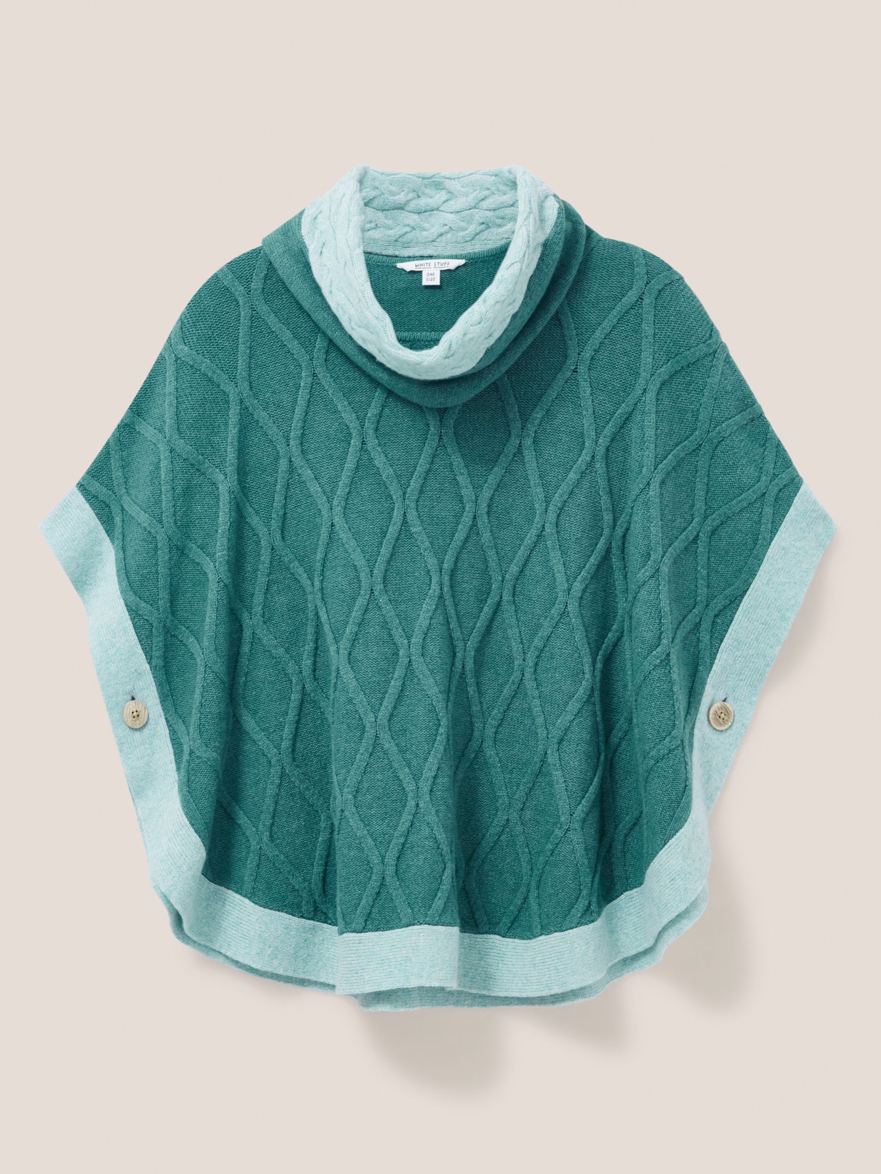 White Stuff Fern Knitted Lambswool Blend Poncho, Mid Teal, One Size