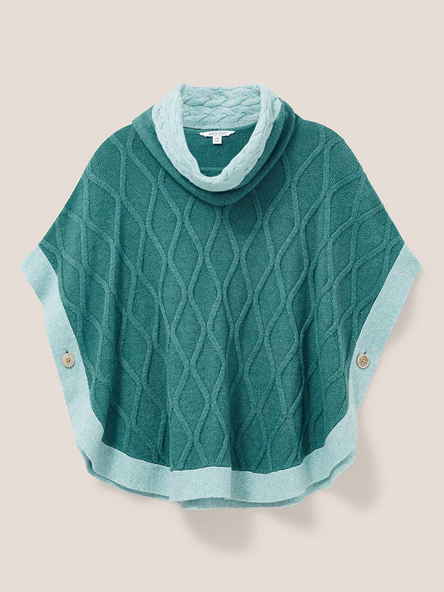 White Stuff Fern Knitted Lambswool Blend Poncho, Mid Teal