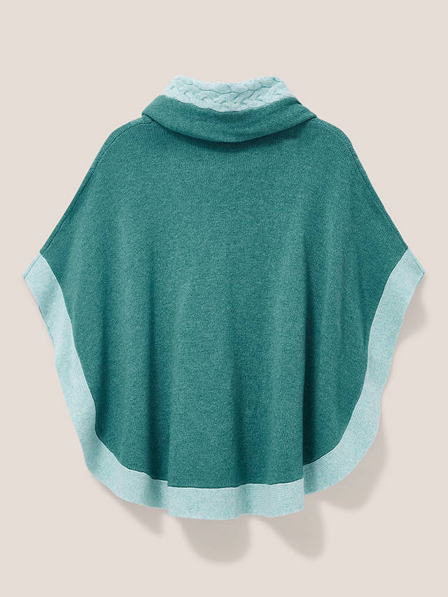 White Stuff Fern Knitted Lambswool Blend Poncho, Mid Teal