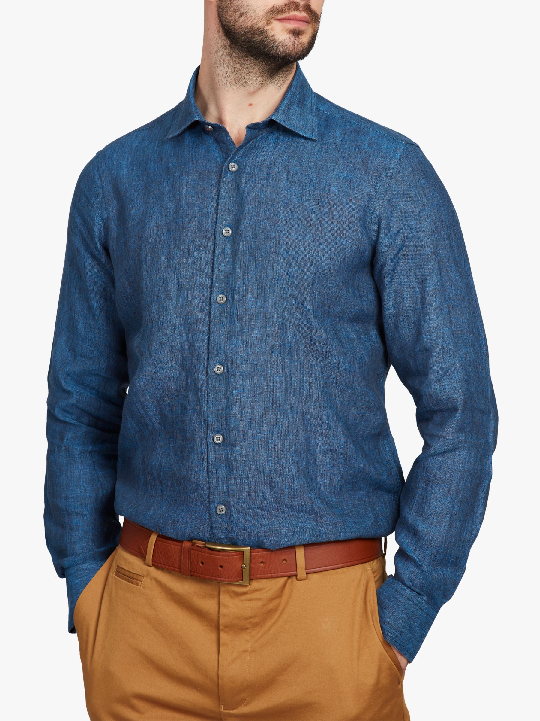 Simon Carter Plain Linen Shirt, Indigo, S