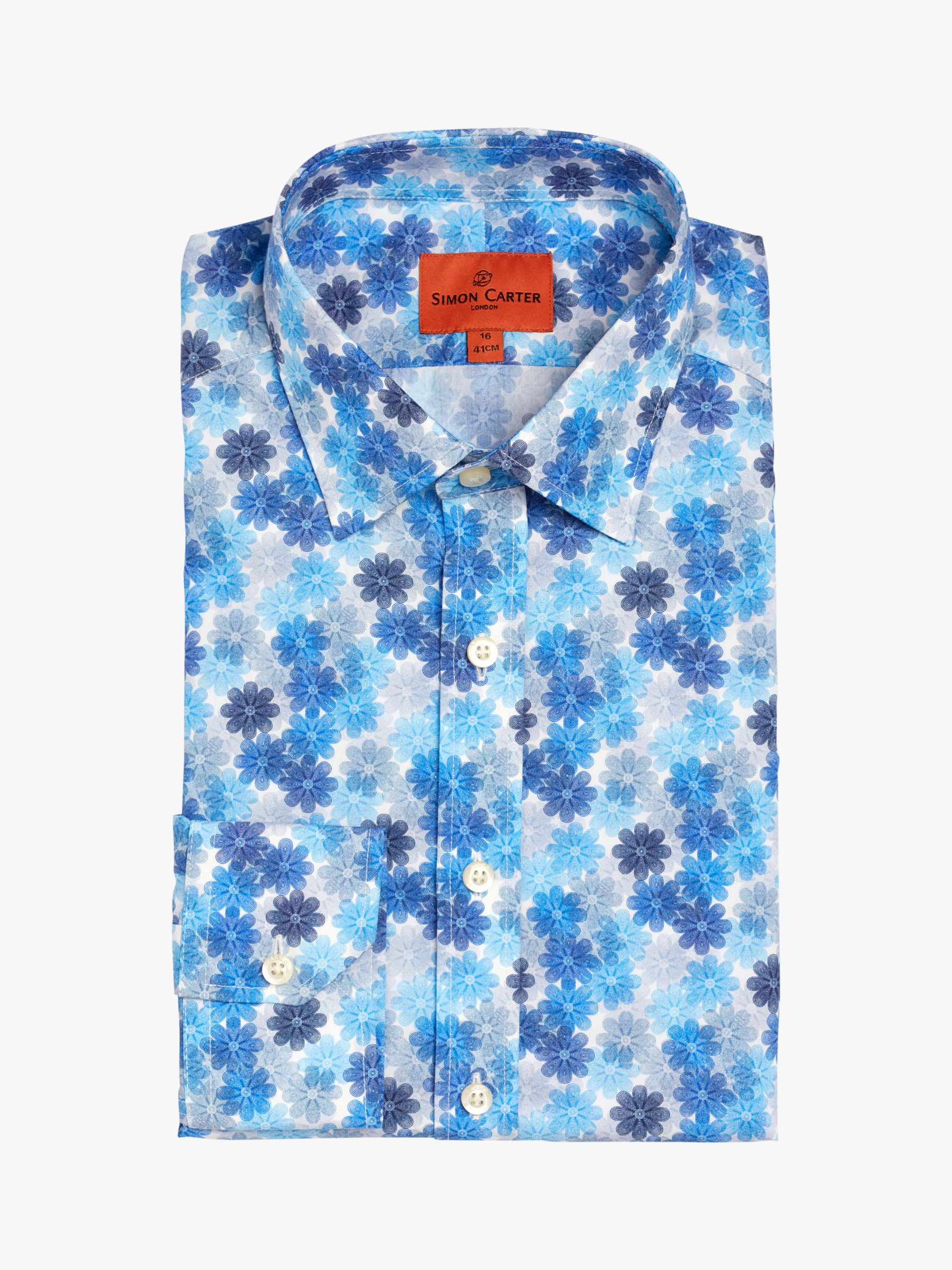 Simon Carter Spriograph Floral Shirt, Blue/Multi, 15.5