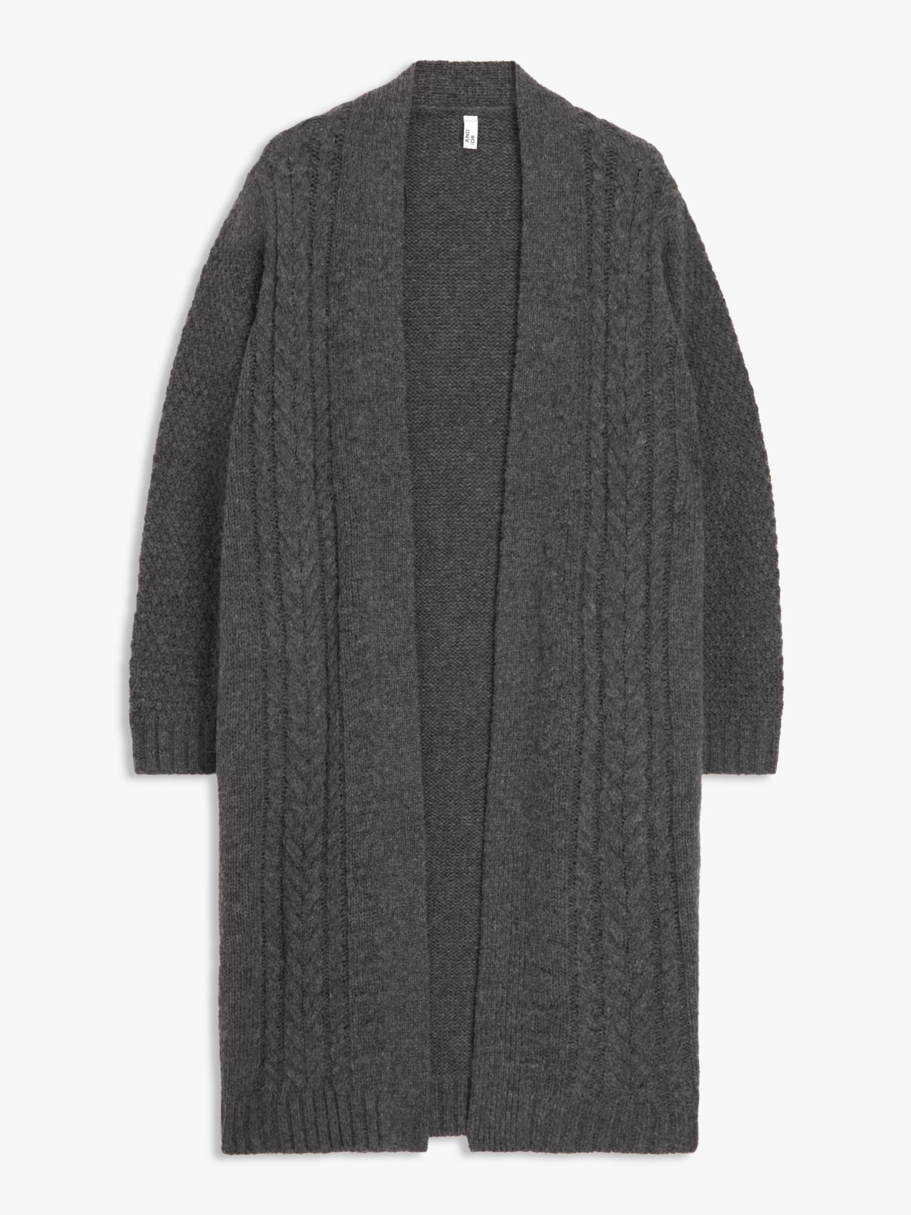 AND/OR Indiana Plain Textured Longline Cardigan, Grey Marl, XS
