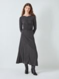 AND/OR Maly Plain Ruched Midi Dress, Black Marl