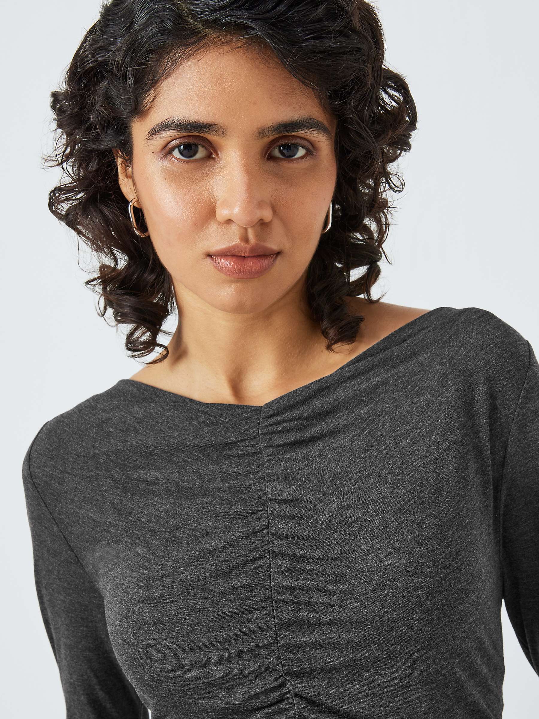 AND/OR Raine Plain Ruched Top, Charcoal Marl at John Lewis & Partners