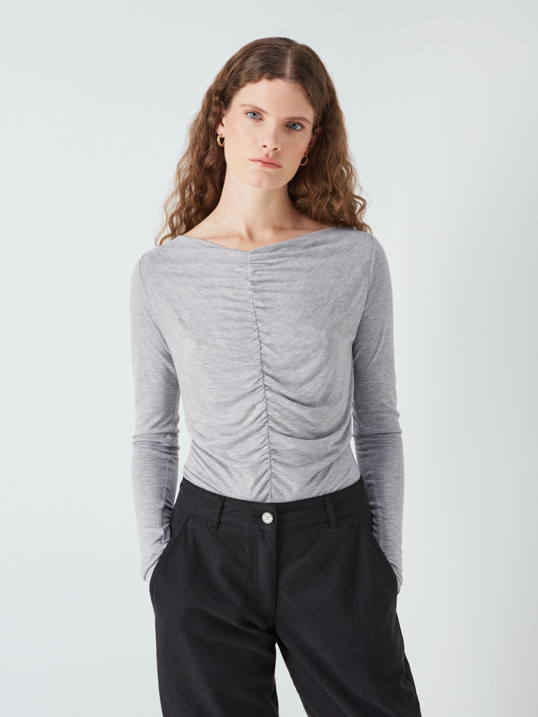 AND/OR Raine Plain Ruched Top, Charcoal Marl at John Lewis & Partners