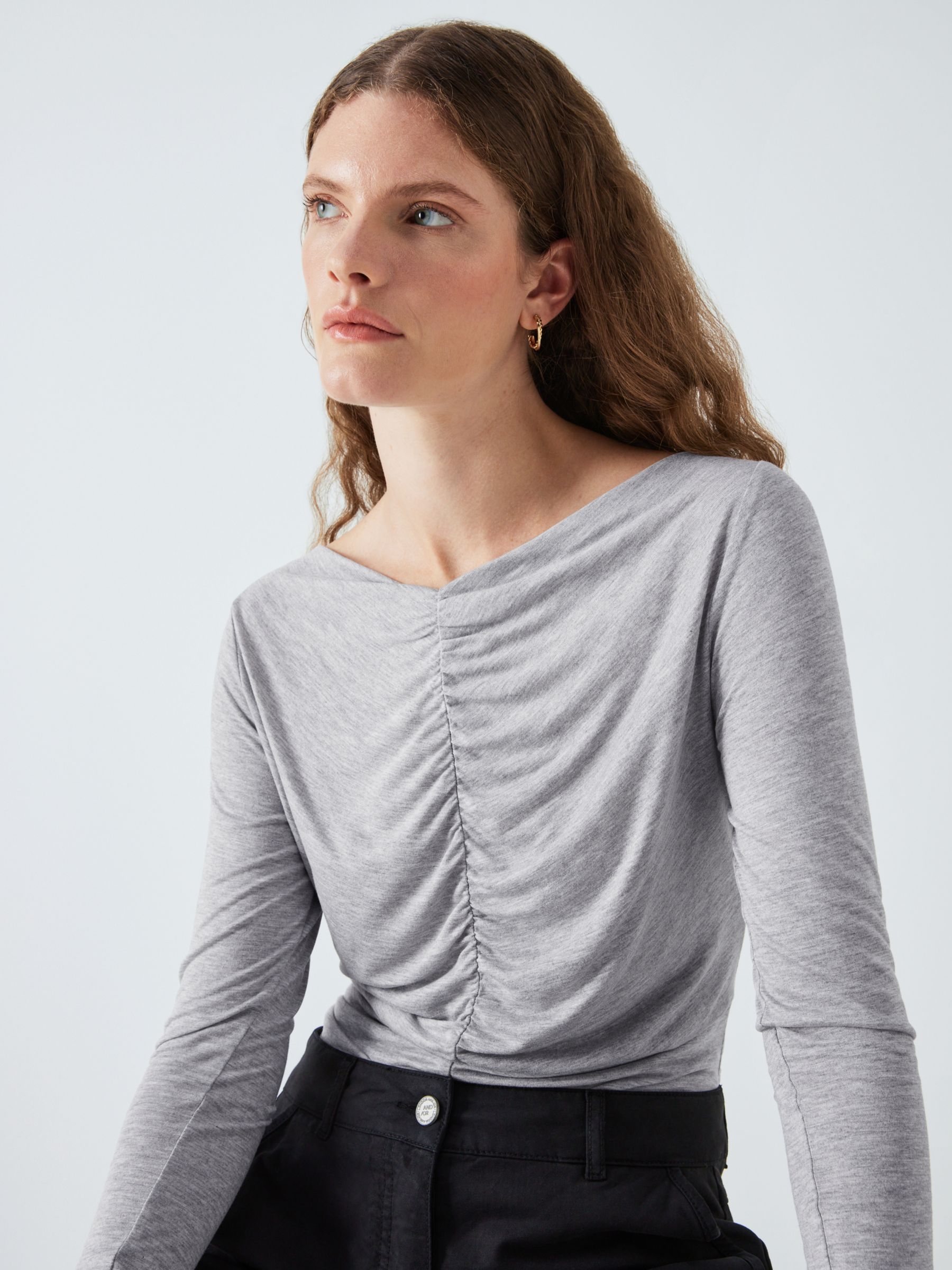 AND/OR Raine Plain Ruched Top, Light Grey Marl at John Lewis & Partners
