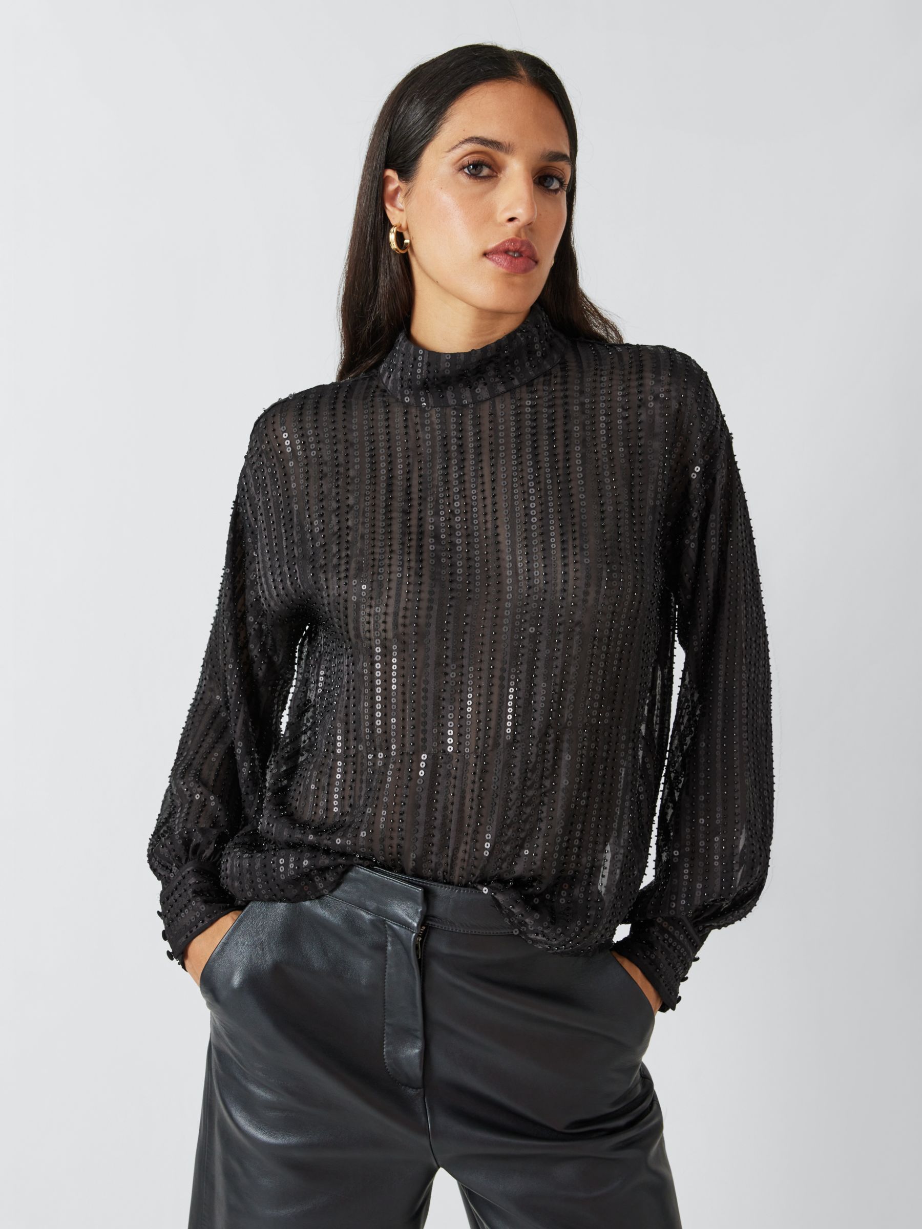 AND/OR Jojo Opaque Sequin Blouse, Black, 6