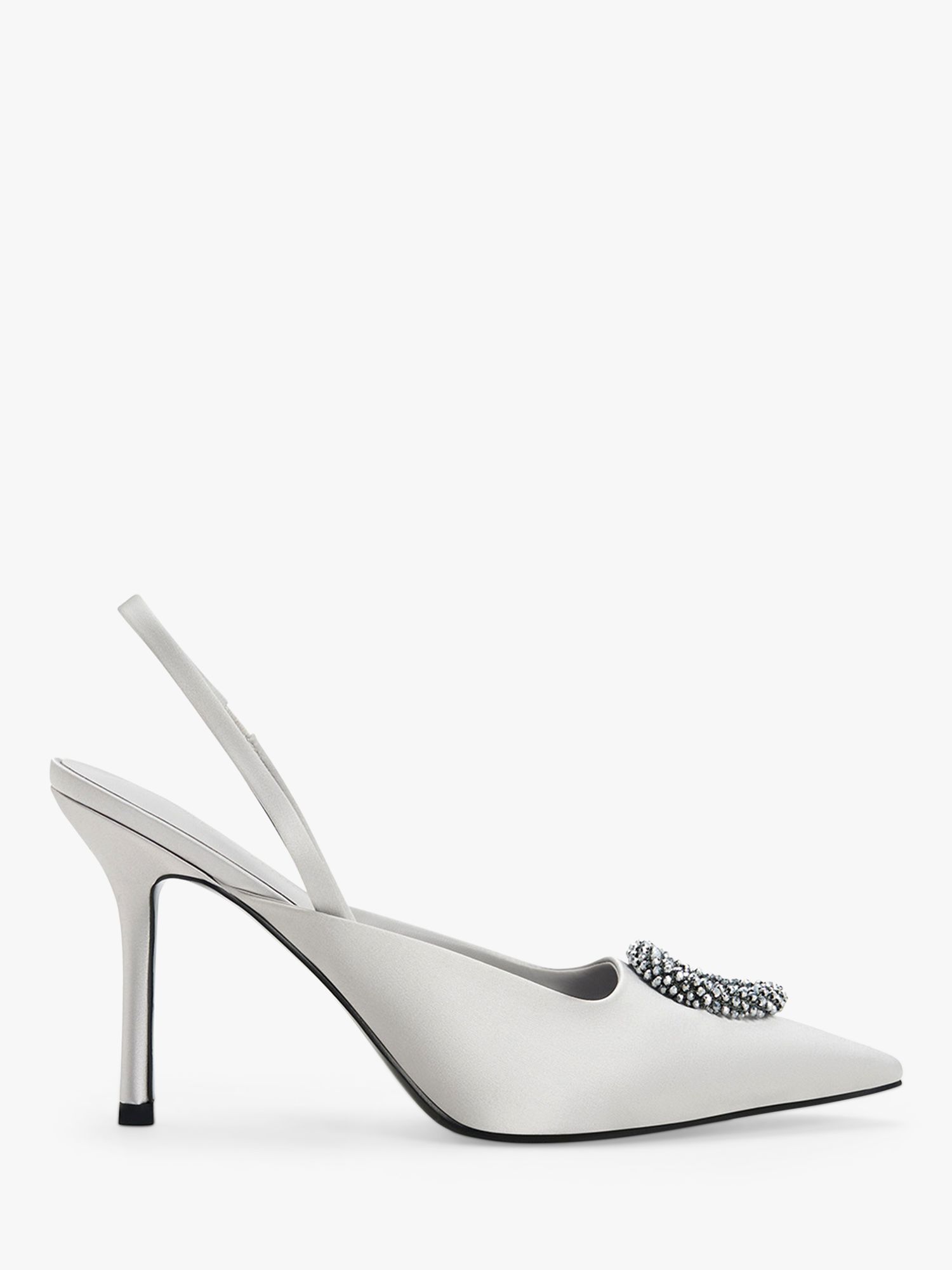 CHARLES & KEITH Crystal Embellished Pointed Toe Court Shoes, Silver, 3