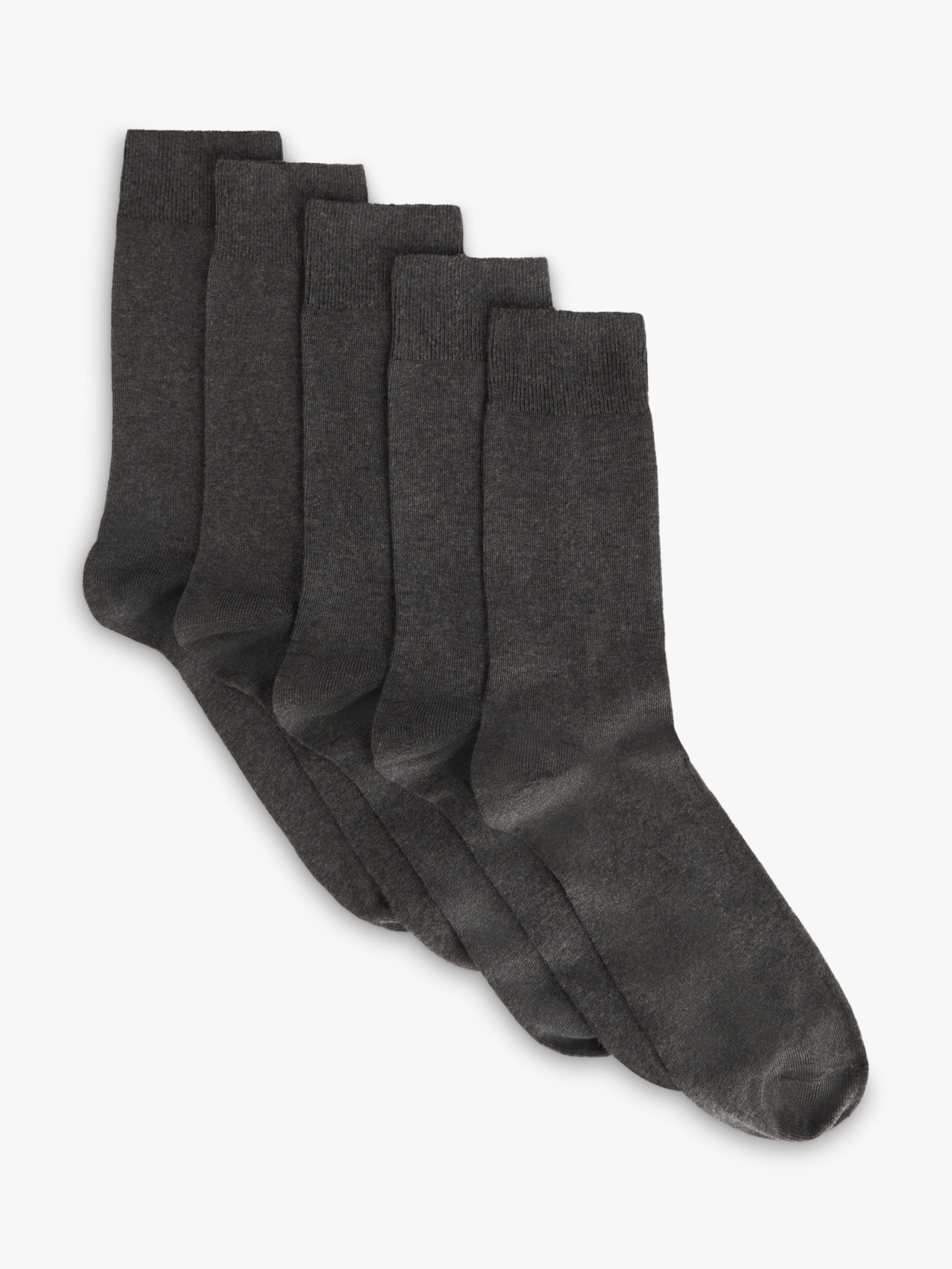 John Lewis ANYDAY Cotton Rich Plain Men's Socks, Pack of 5, Grey Charcoal, S