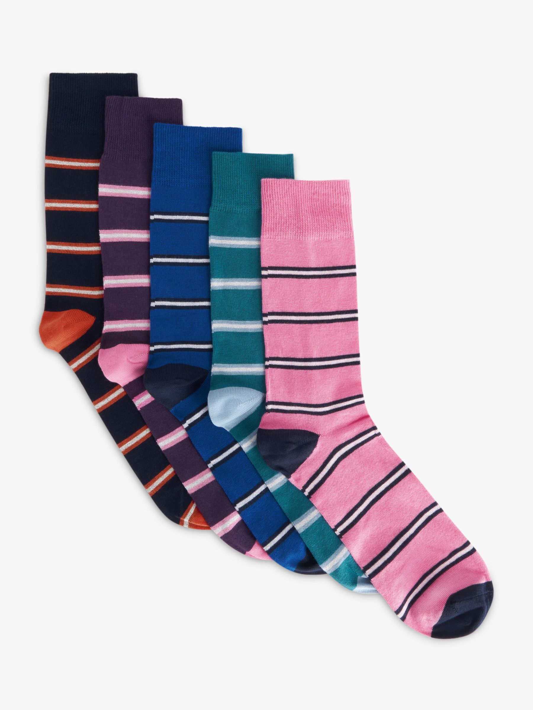 John Lewis ANYDAY Cotton Rich Stripe Men's Socks, Pack of 5, Multi at ...