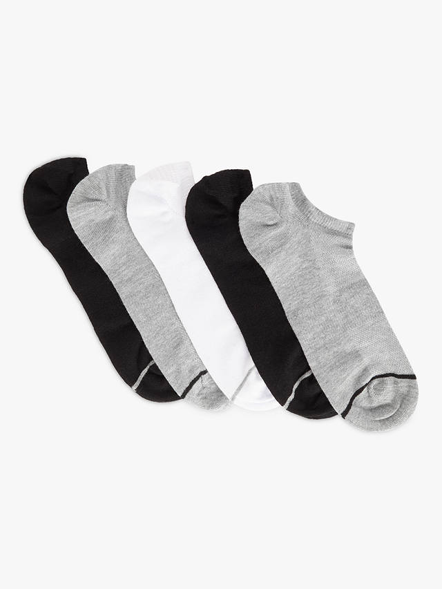 John Lewis ANYDAY Plain Trainer Liner Socks, Pack of 5, Black/White/Grey