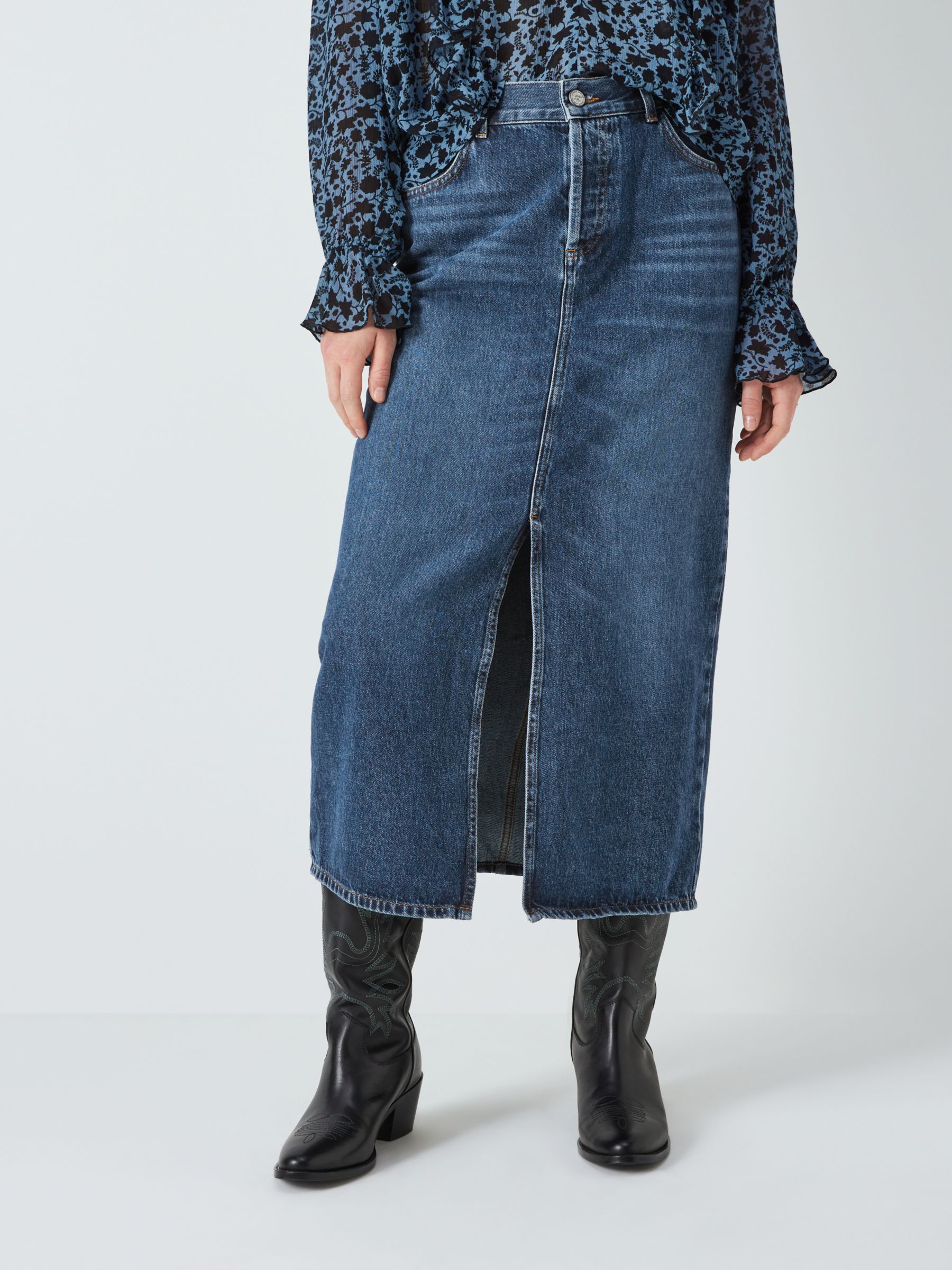 Buy AND/OR Mimi Denim Midi Skirt, Dark Blue Wash Online at johnlewis.com