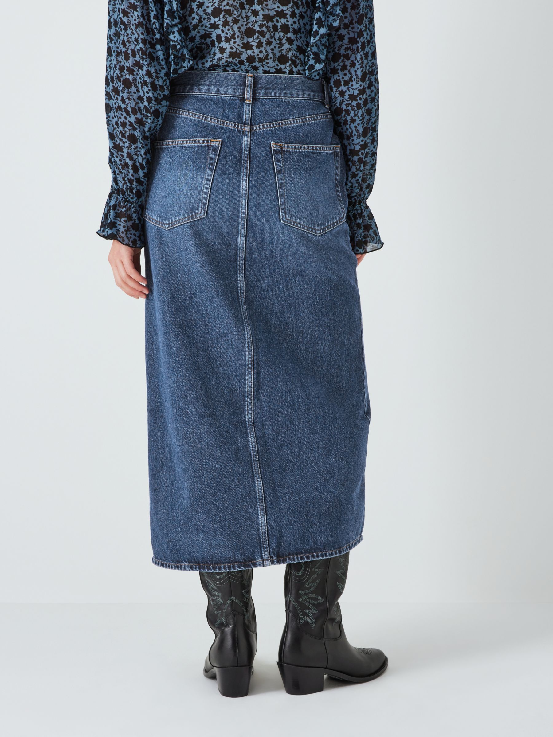 AND/OR Mimi Denim Midi Skirt, Dark Blue Wash, 8