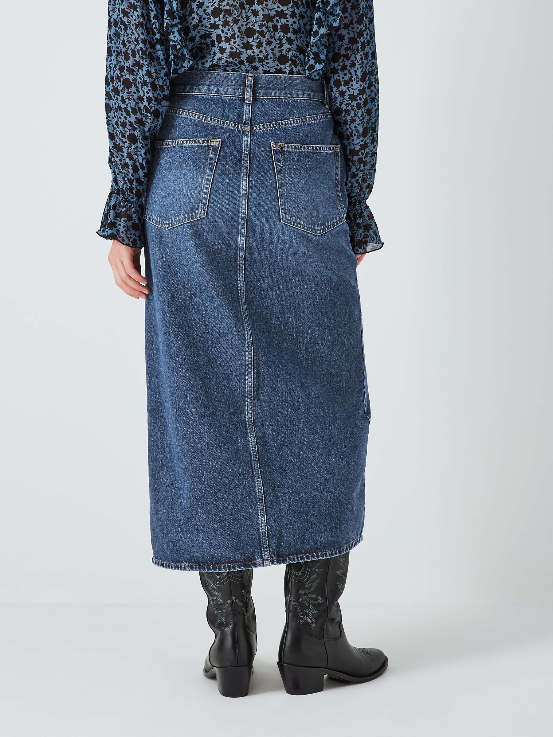 AND/OR Mimi Denim Midi Skirt, Dark Blue Wash at John Lewis & Partners