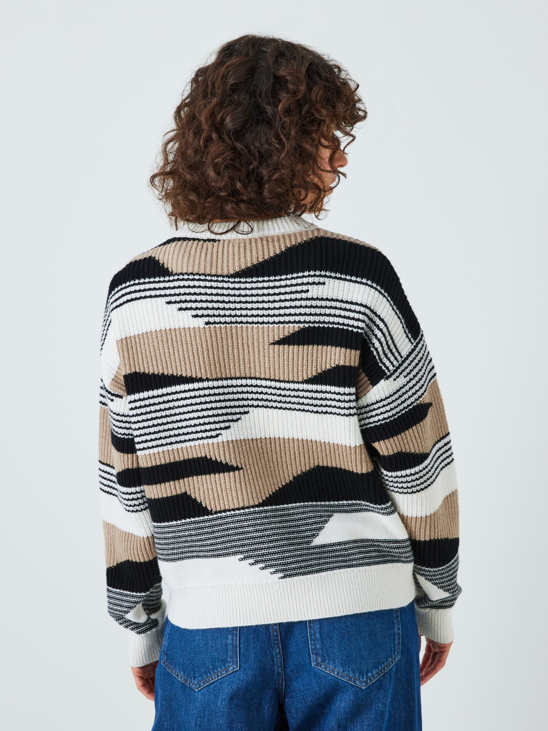AND/OR Bonnie Abstract Stripe Wool Blend Jumper, Cream/Black, XS