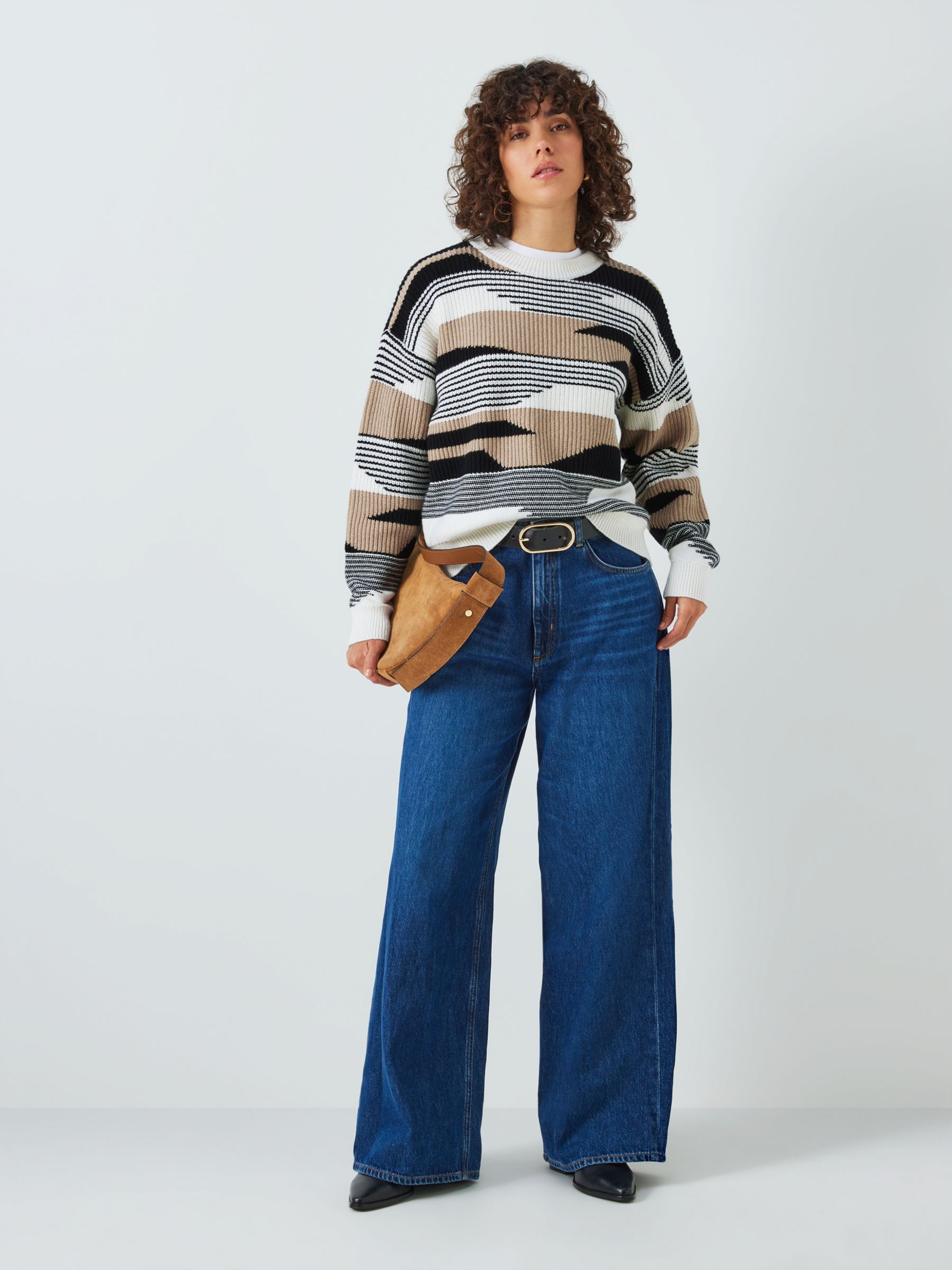 Buy AND/OR Bonnie Abstract Stripe Wool Blend Jumper, Cream/Black Online at johnlewis.com