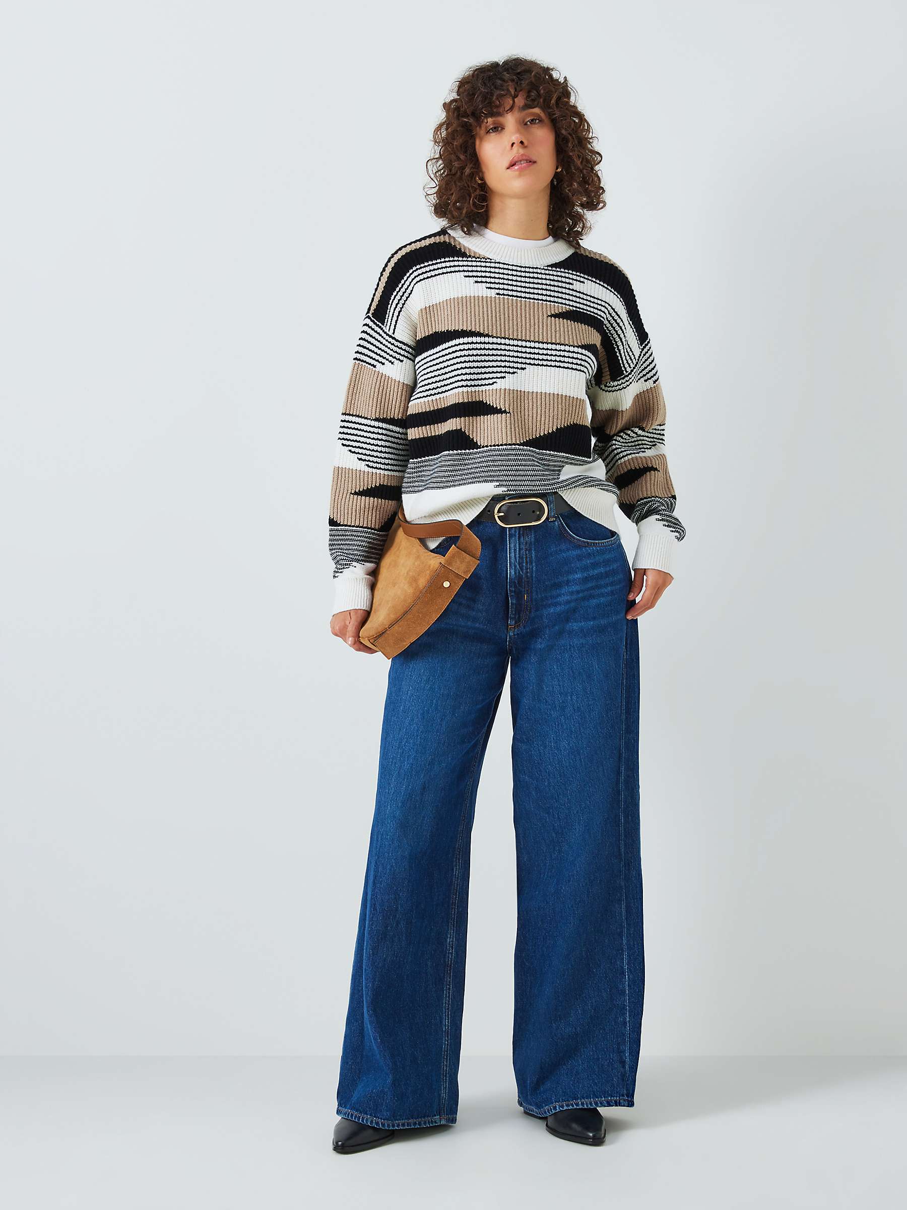 AND/OR Bonnie Abstract Stripe Wool Blend Jumper, Cream/Black at John ...
