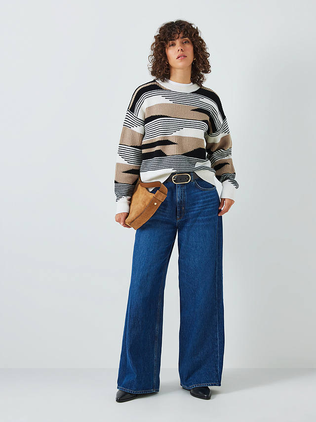 AND/OR Bonnie Abstract Stripe Wool Blend Jumper, Cream/Black