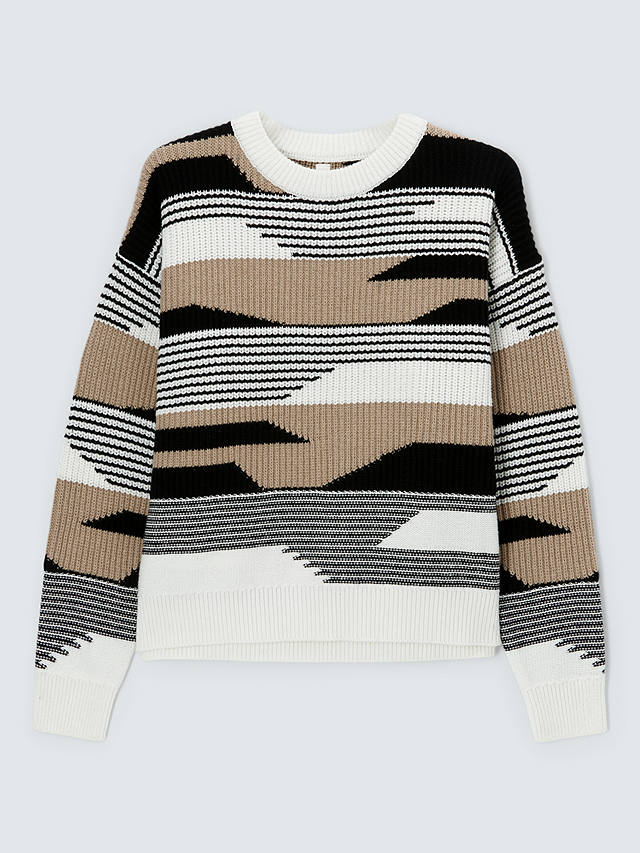 AND/OR Bonnie Abstract Stripe Wool Blend Jumper, Cream/Black