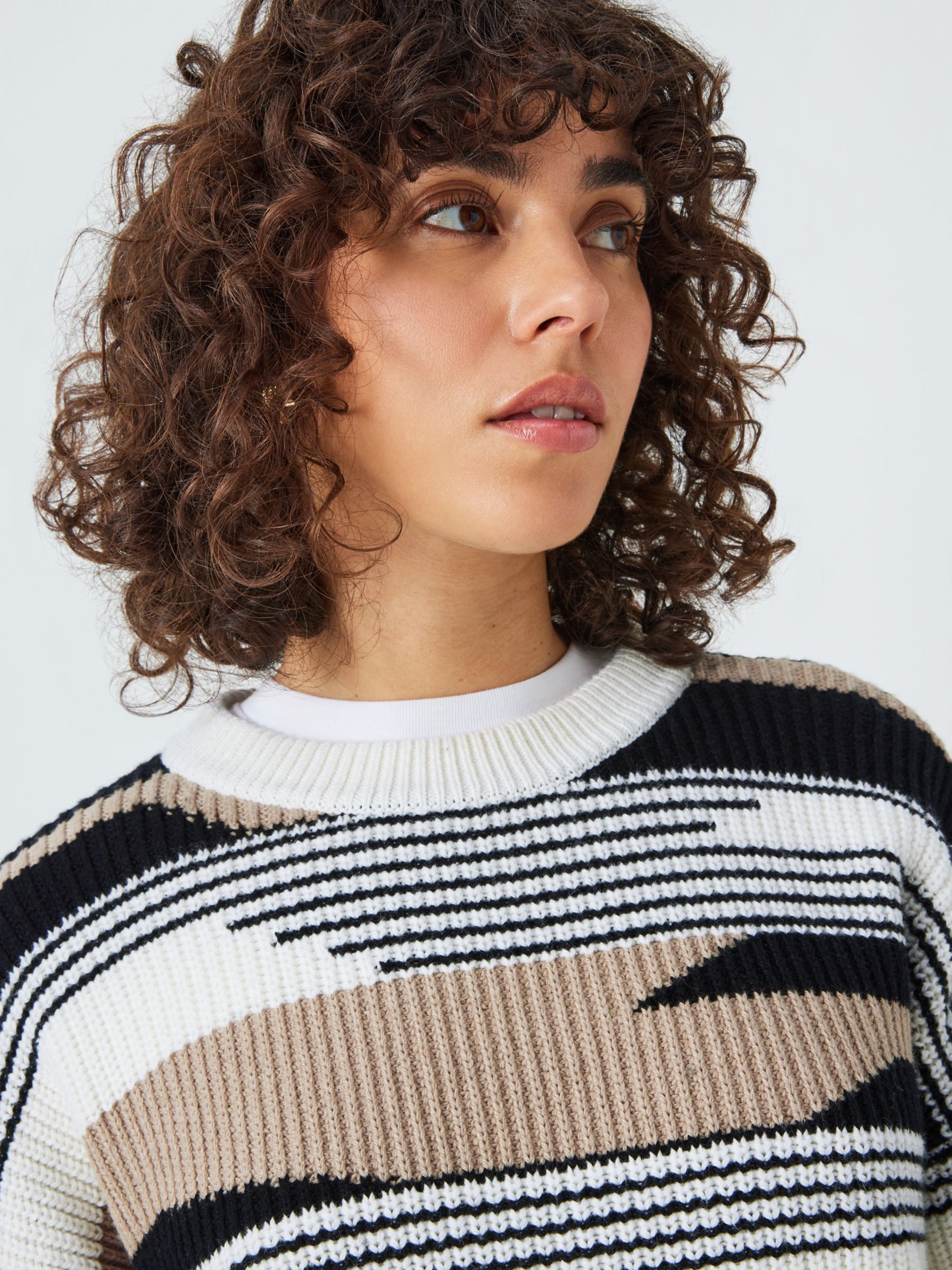 Buy AND/OR Bonnie Abstract Stripe Wool Blend Jumper, Cream/Black Online at johnlewis.com