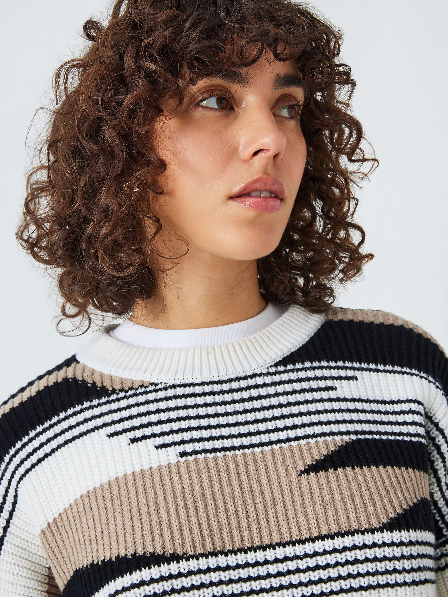 AND/OR Bonnie Abstract Stripe Wool Blend Jumper, Cream/Black at John ...