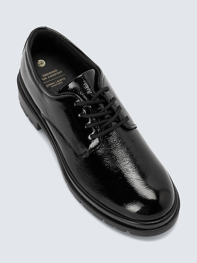 John Lewis Fifie Leather Comfort Lace Up Oxford Shoes, Vernice Nero Naplak