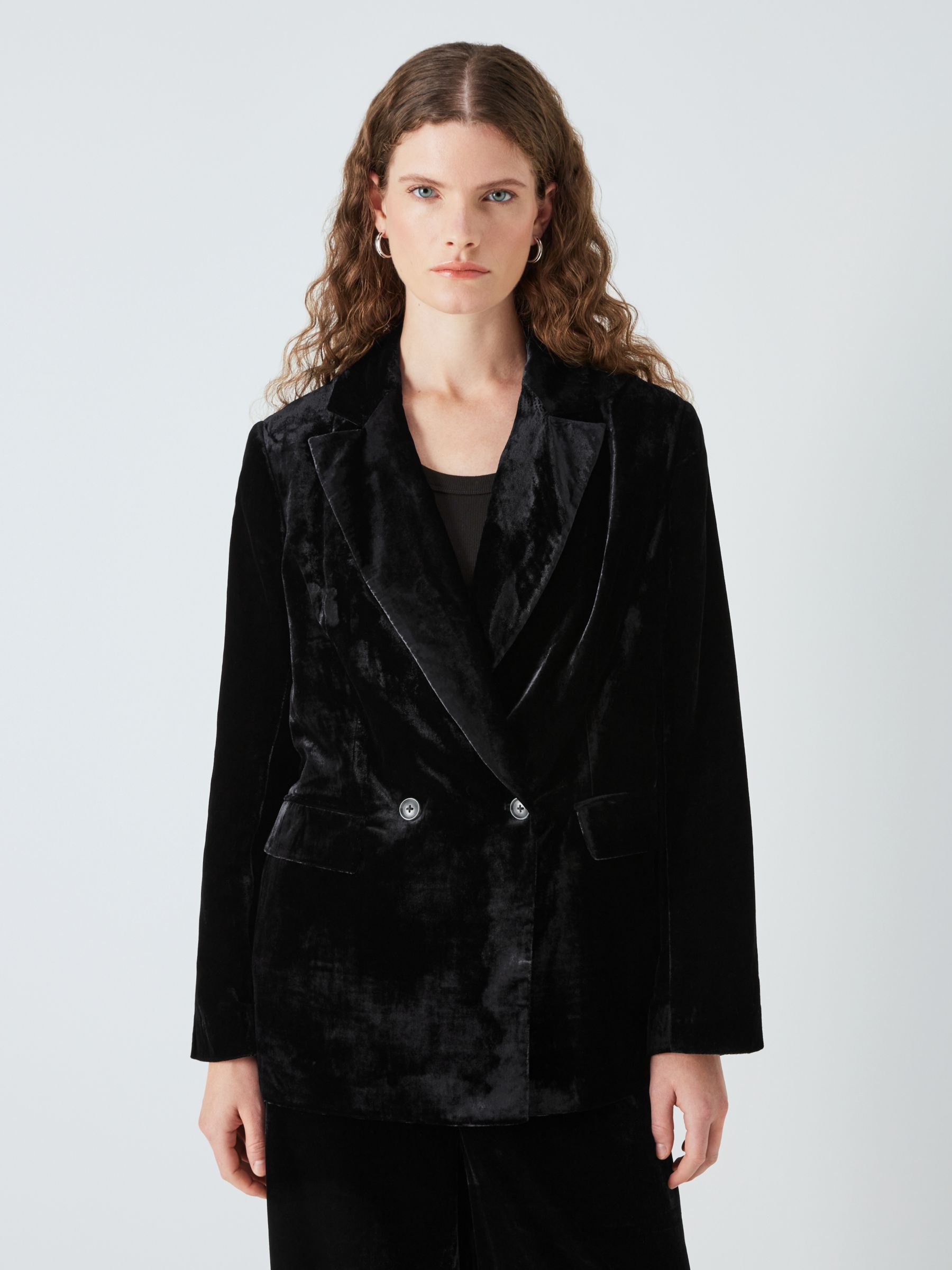 AND/OR Brooklyn Velvet Double Breasted Blazer, Black at John Lewis ...