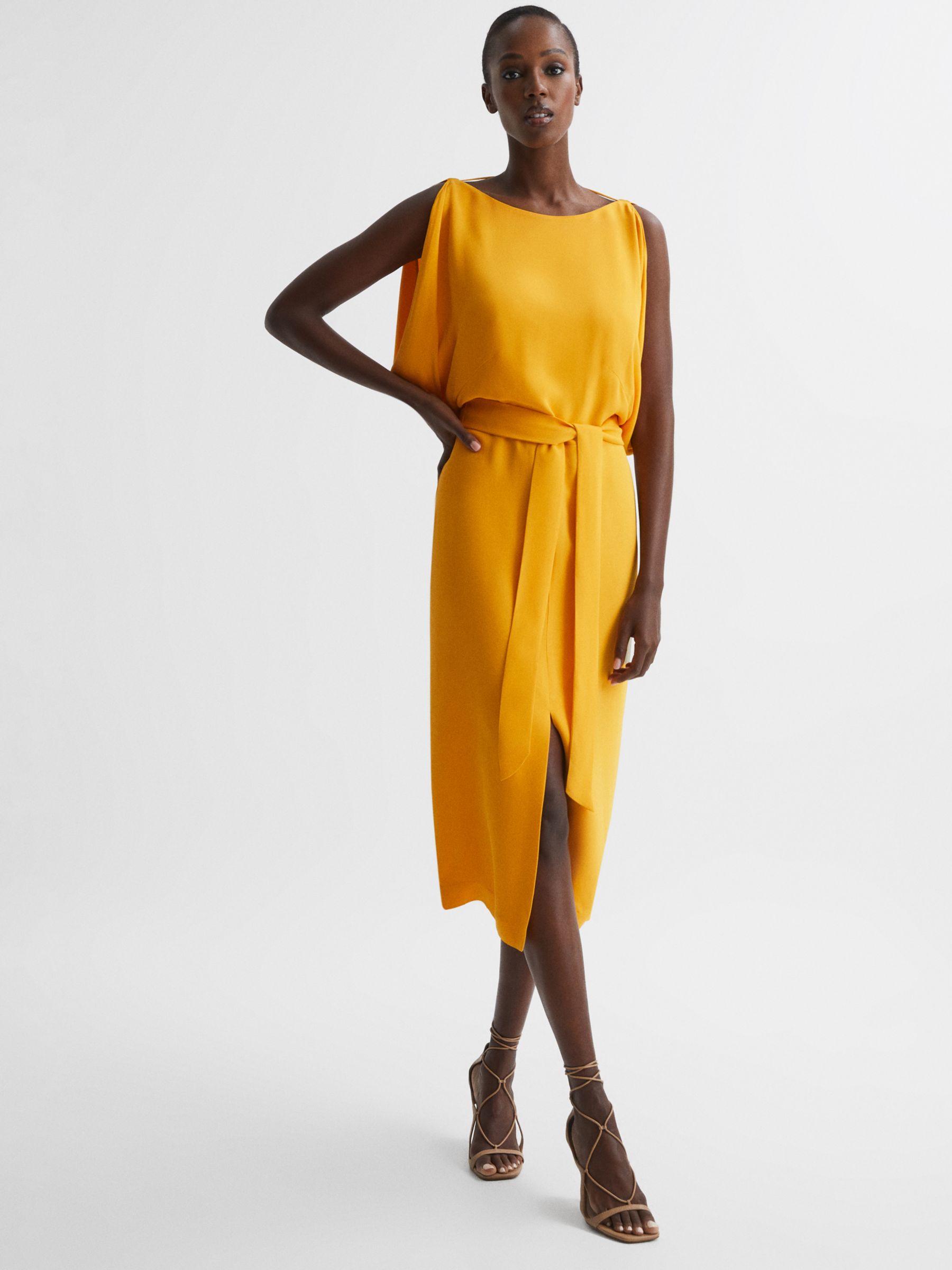 Reiss Kalea Split Sleeve Midi Dress, Yellow at John Lewis & Partners