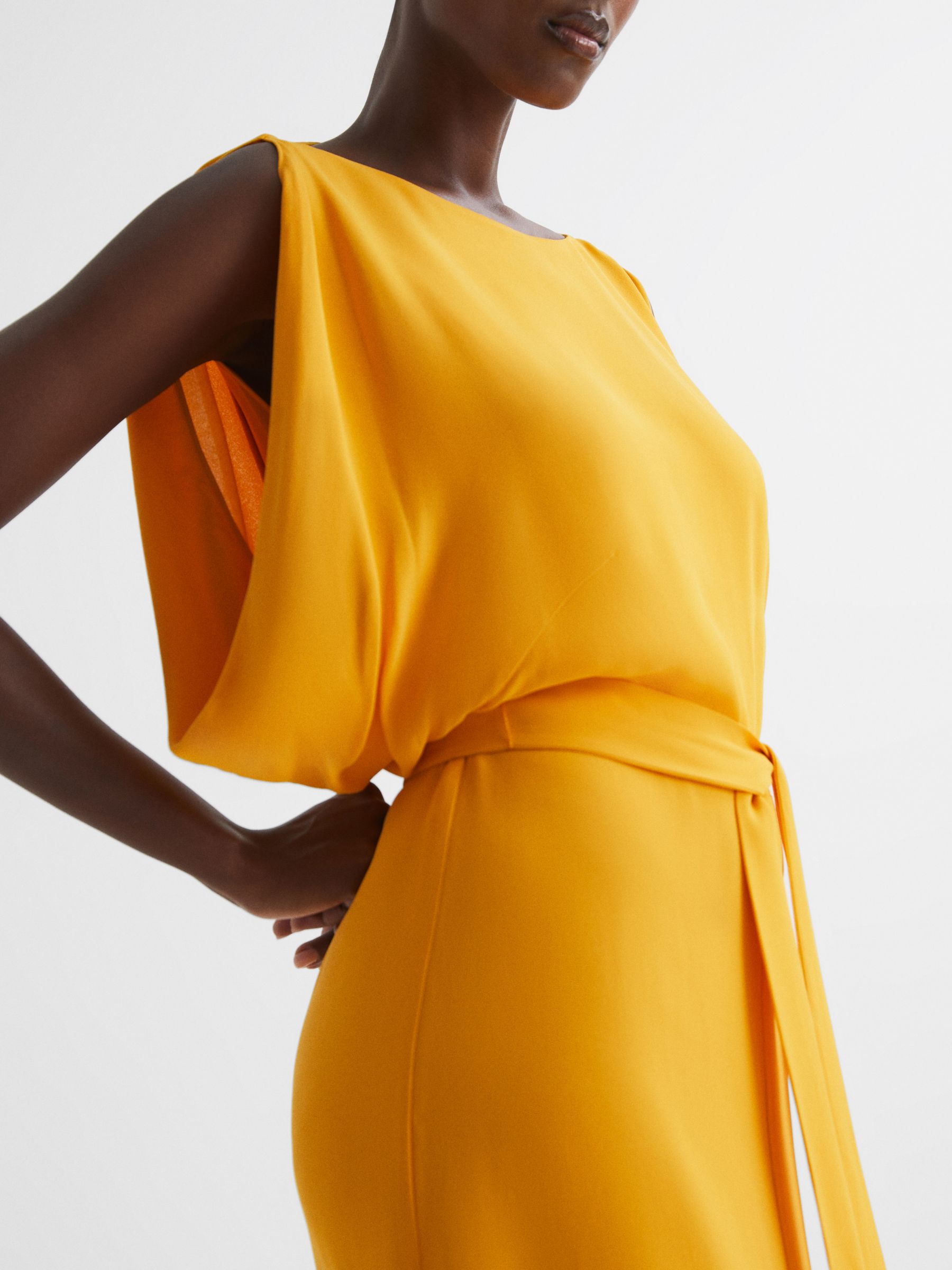 Reiss Kalea Split Sleeve Midi Dress, Yellow, 6