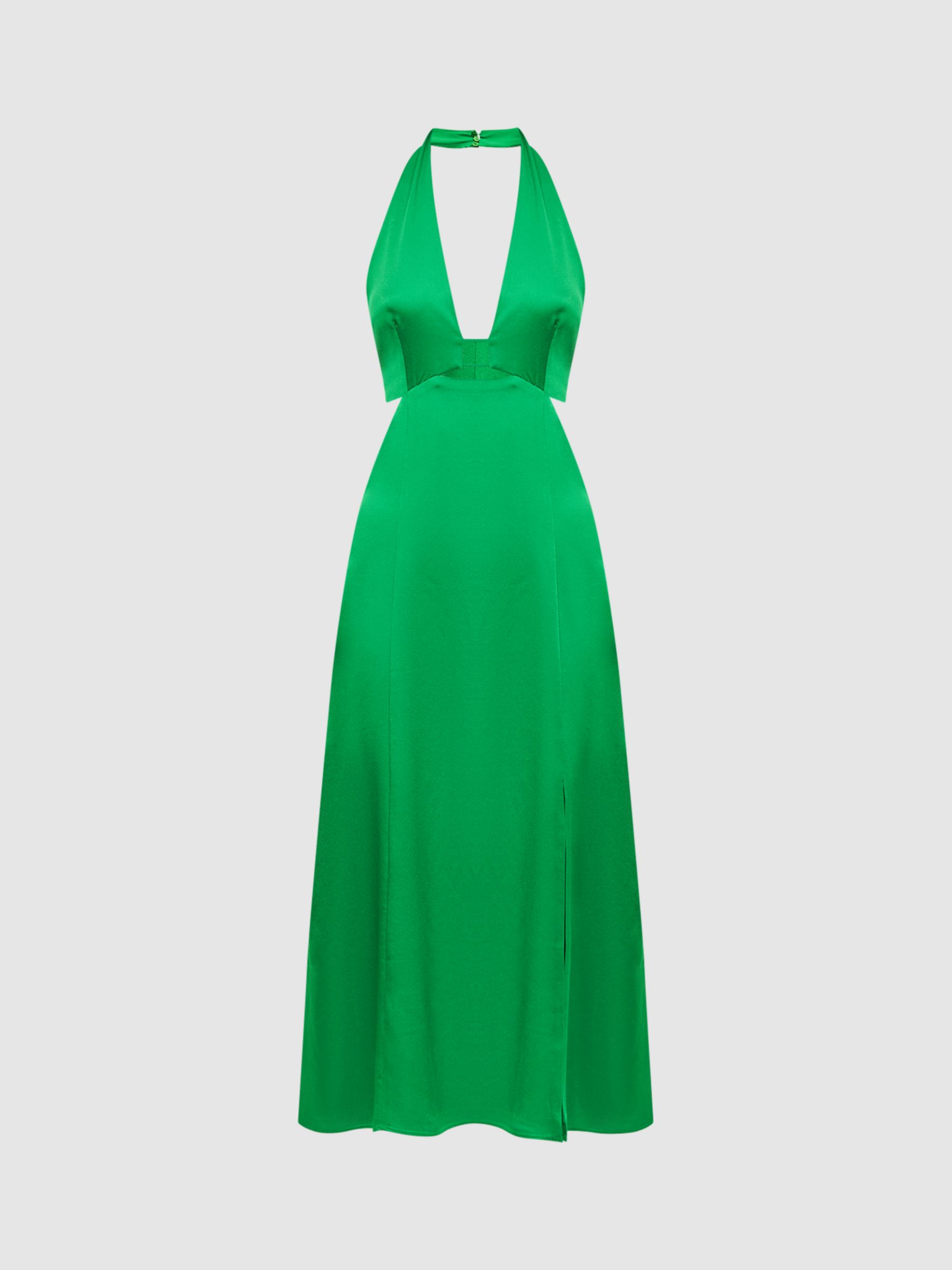 Reiss Petite Maia Cut Out Halterneck Midi Dress, Green at John Lewis ...