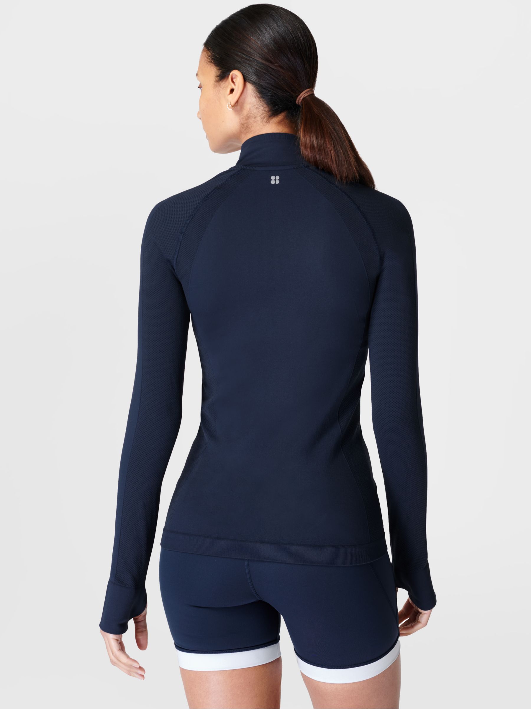 Sweaty Betty Athlete Doubleweight Seamless Zip-Up Jacket, Navy Blue, L