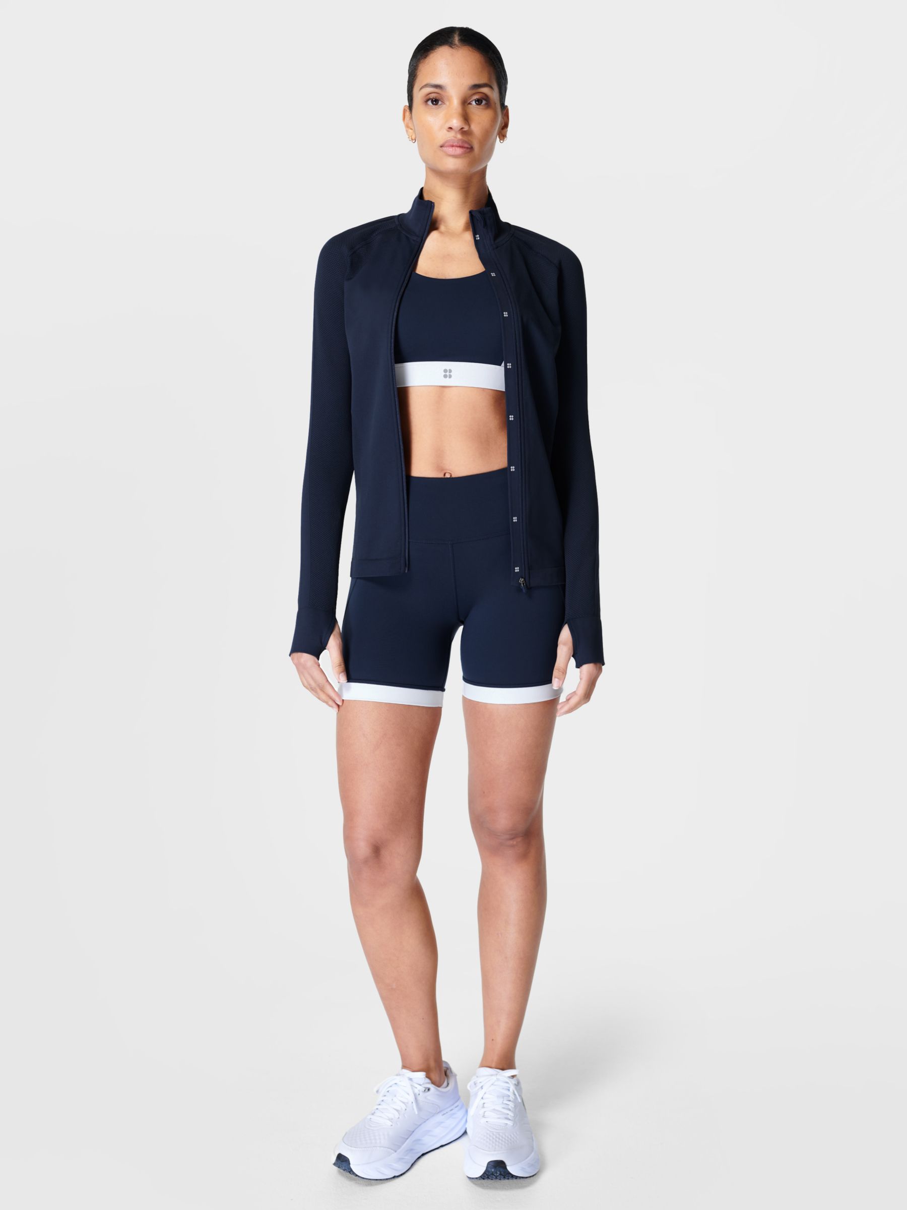 Sweaty Betty Athlete Doubleweight Seamless Zip-Up Jacket, Navy Blue, L