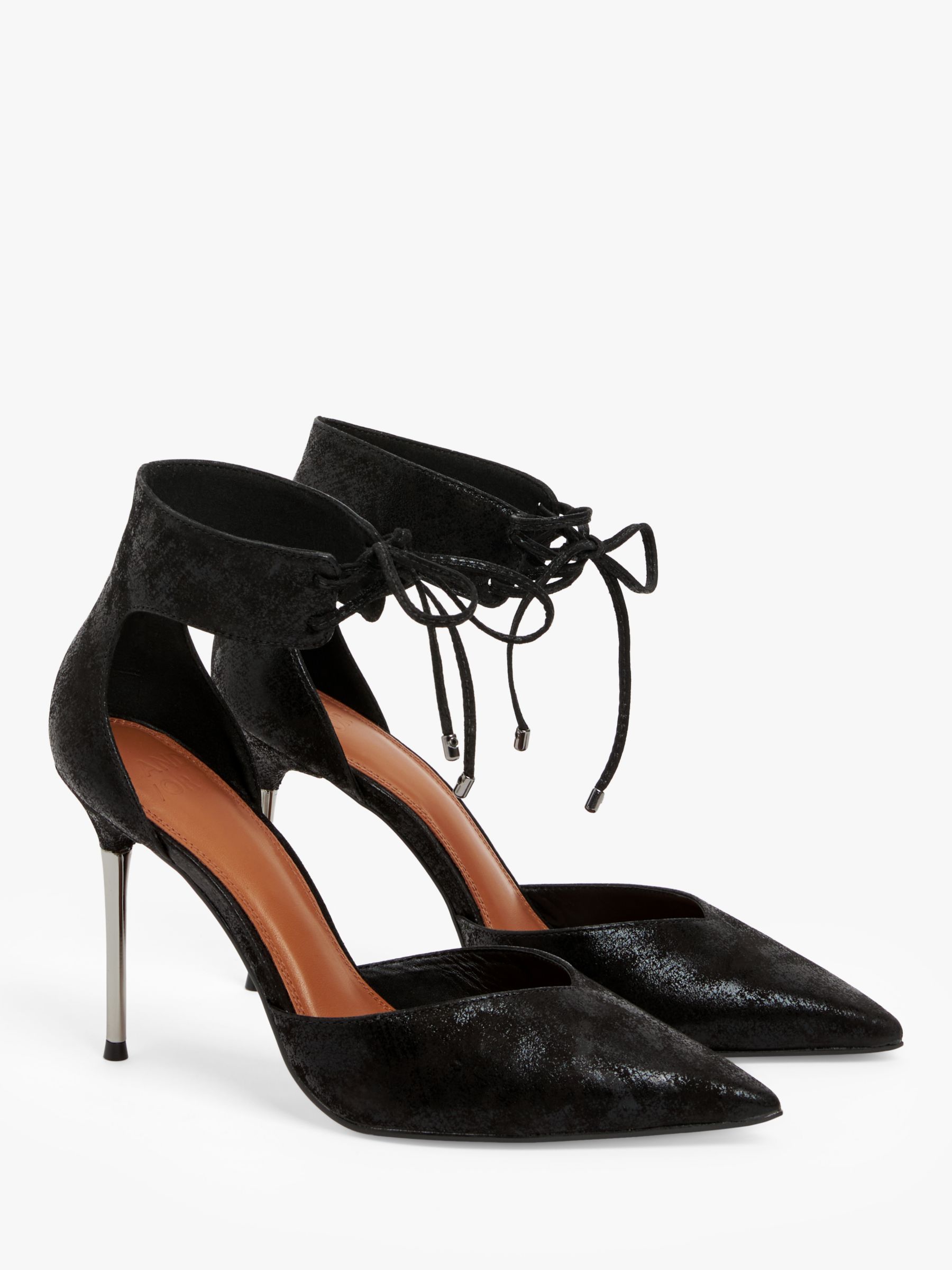 Buy AND/OR Daisey Suede Sweetheart Topline Metal Heel Open Court Shoes, Black Online at johnlewis.com