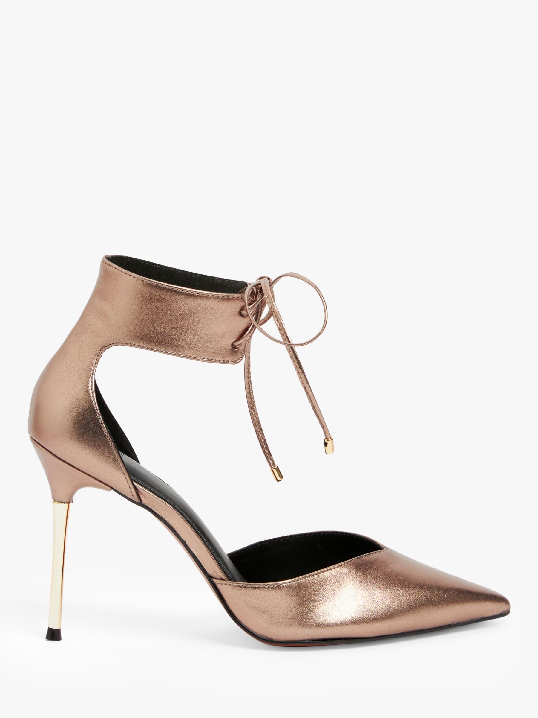 AND/OR Daisy Leather Sweetheart Topline Metal Heel Open Court Shoes, Gold, 3
