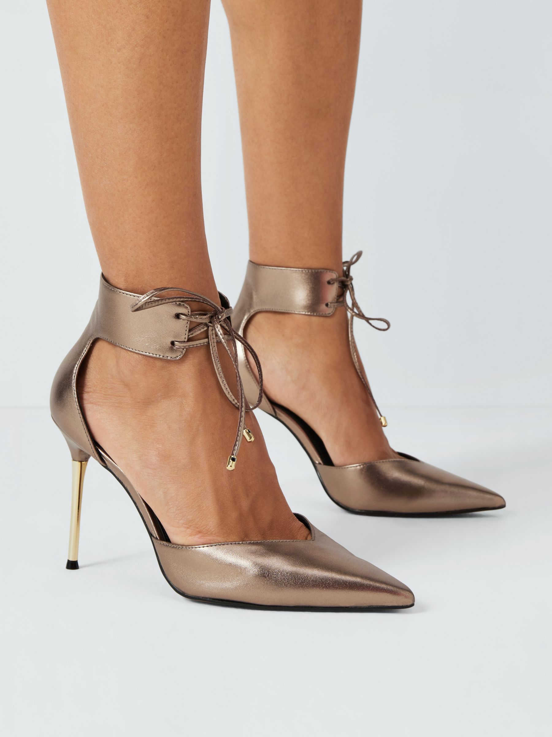 Buy AND/OR Daisy Leather Sweetheart Topline Metal Heel Open Court Shoes, Gold Online at johnlewis.com